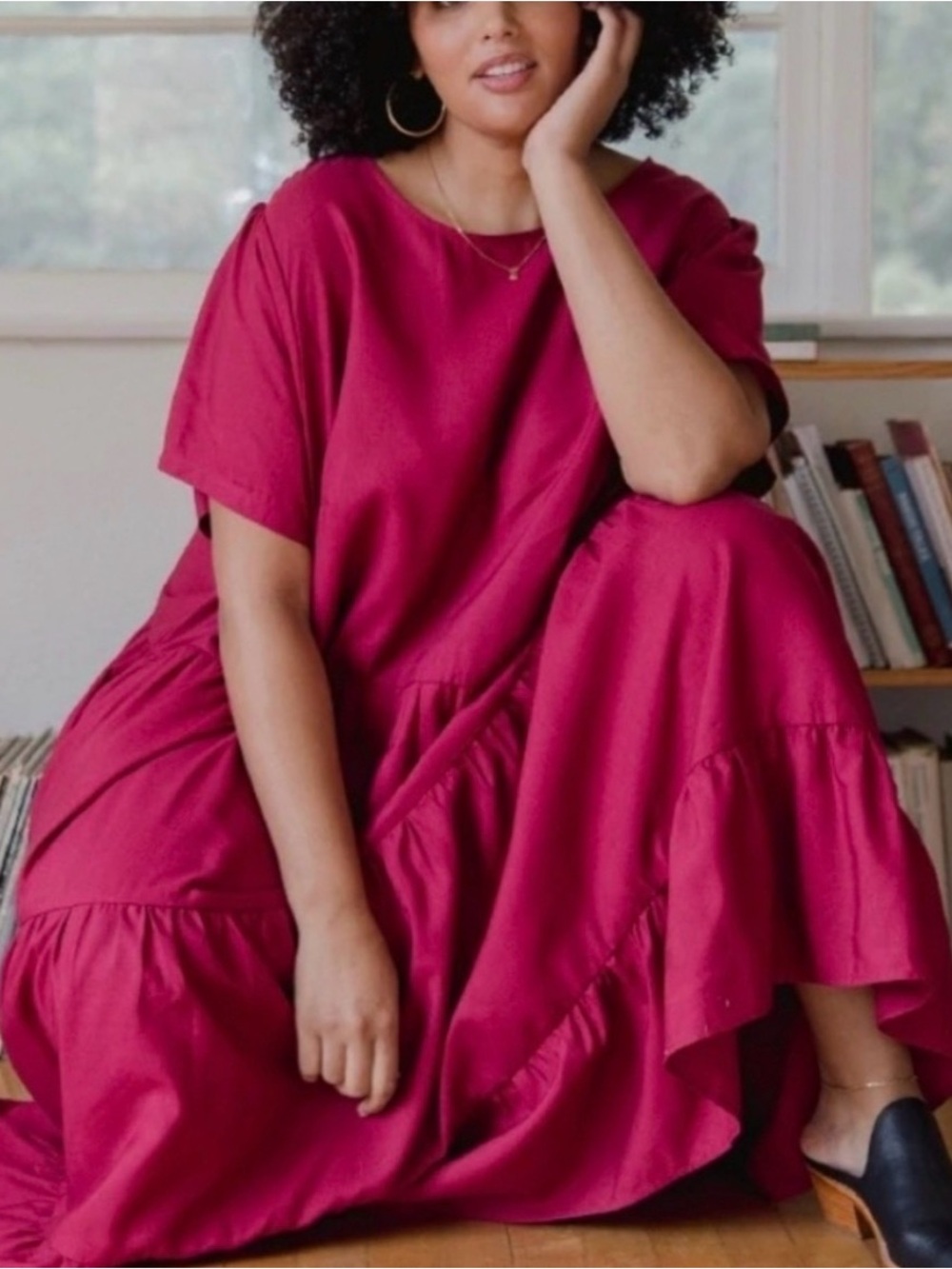 Tradlands Chalet Short-Sleeve Maxi Dress in Deep Magenta